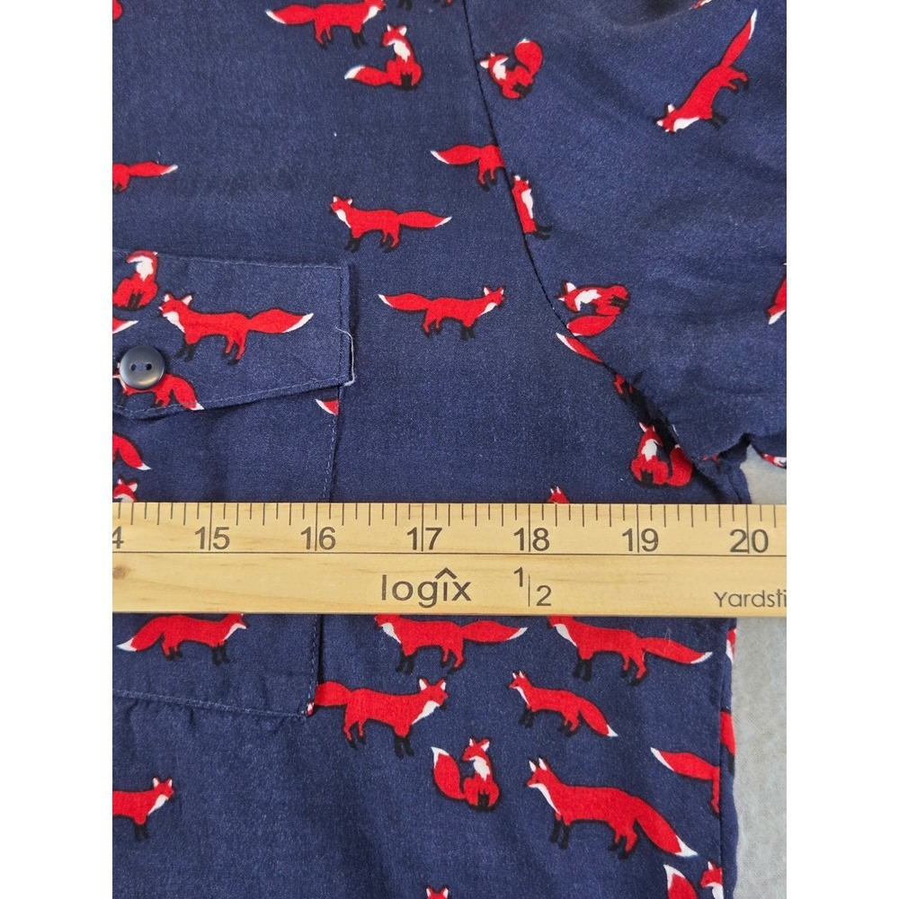 Red Fox Print Button Up Shirt Womens M Tie Front Roll Sleeve Novelty Woodland - Picture 4 of 9